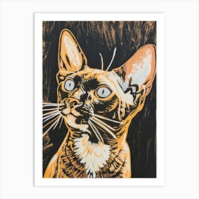 Devon Rex Linocut Blockprint 4 Art Print