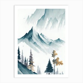 Mountain And Forest In Minimalist Watercolor Vertical Composition 185 Art Print