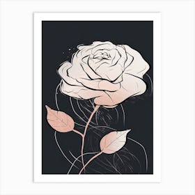 Line Art Roses Flowers Illustration Neutral 1 Art Print