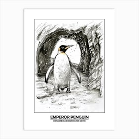 Penguin Exploring Underwater Caves Poster 2 Art Print