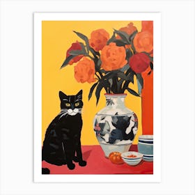 Carnation Flower Vase And A Cat, A Painting In The Style Of Matisse 3 Art Print