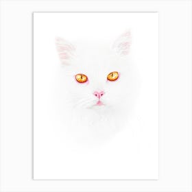 Portrait Of A White Cat With Yellow Eyes With A Pink Nose Art Print