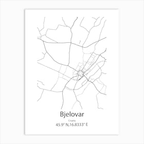 Bjelovar,Croatia Minimalist Map Art Print