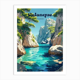 Calanque France Beautiful Digital Travel Illustration Art Print