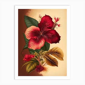 Hibiscus Spices And Herbs Retro Drawing 1 Art Print