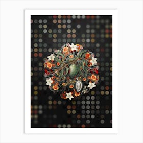 Vintage Almond Floral Wreath on Dot Bokeh Pattern Art Print