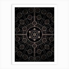 Geometric Glyph Radial Array in Glitter Gold on Black n.0110 Art Print