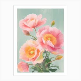Roses Flowers Acrylic Painting In Pastel Colours 5 Art Print