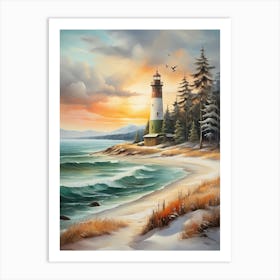 Lighthouse At Sunset 3 Art Print