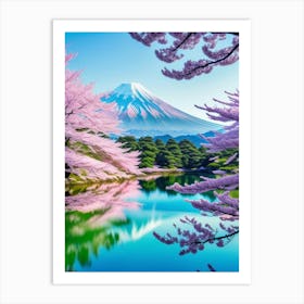 Mt Fuji Mount Fuji Japan Beautiful Lake Landscape Cherry Blossoms Mount Fuji Japan Art Print