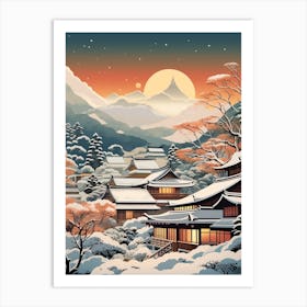 Winter Travel Night Illustration Nagano Japan 1 Art Print