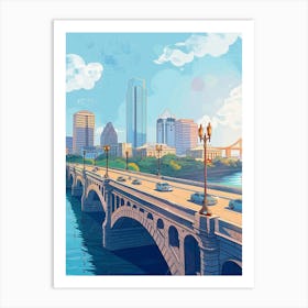 Storybook Illustration Congress Avenue Bridge Austin Texas 2 Art Print