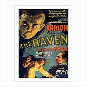 Boris Karloff And Bela Lugosi, Raven, Movie Poster Art Print