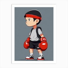 Cartoon Boy With Boxing Gloves Art Print