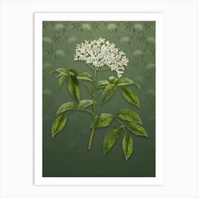 Vintage Elderberry Flowering Plant Botanical on Lunar Green Pattern n.0651 Art Print
