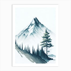 Mountain And Forest In Minimalist Watercolor Vertical Composition 38 Art Print