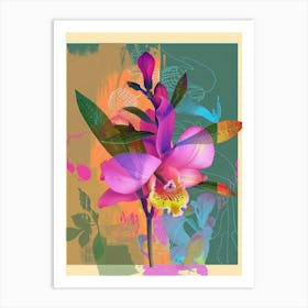 Freesia 2 Neon Flower Collage Art Print