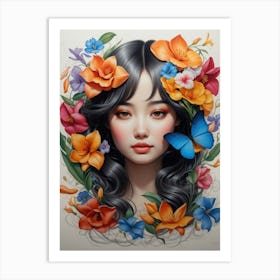 Asian Girl With Flowers 4 Art Print