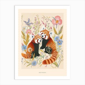 Folksy Floral Animal Drawing Red Panda 4 Poster Art Print