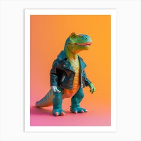 Punky Dinosaur In A Leather Jacket 1 Art Print