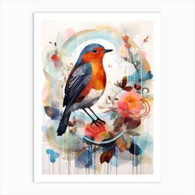 Bird Painting Collage European Robin 1 Art Print