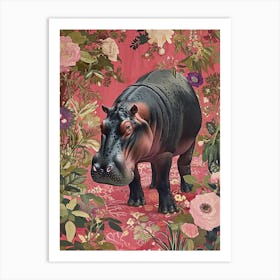 Floral Animal Painting Hippopotamus 2 Art Print