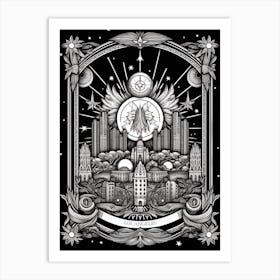 Los Angeles, United States,, Tarot Card Travel  Line Art 4 Art Print