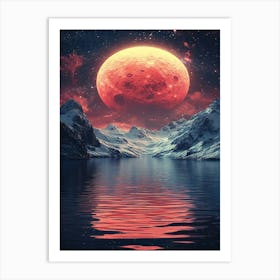 Red Moon Over Water 1 Art Print