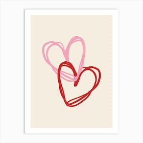 Pink and Red Love Hearts Art Print