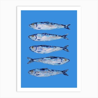 Sardines On Blue Art Print