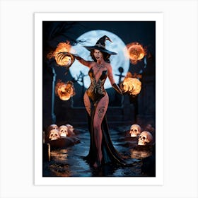 Sexy Evil Witch with Tattoos and Fireballs #5 Art Print