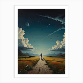 Man Walking In The Field Art Print