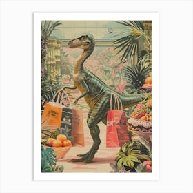 Dinosaur Shopping Retro Collage 3 Art Print