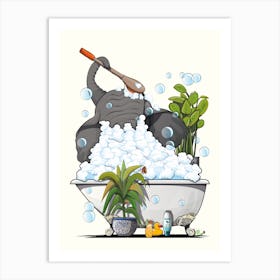 Elephant In Bubble Bath Art Print