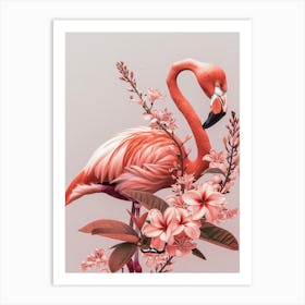 Lesser Flamingo And Plumeria Minimalist Illustration 2 Art Print