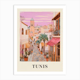 Tunis Tunisia 2 Vintage Pink Travel Illustration Poster Art Print