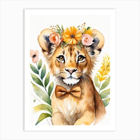 Baby Lion Sheep Flower Crown Bowties Woodland Animal Nursery Decor (12) Art Print
