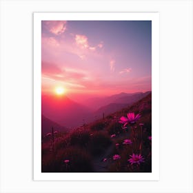 Sunset With Flowers Art Print