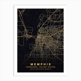 Memphis Tennessee Black And Gold Map Art Print