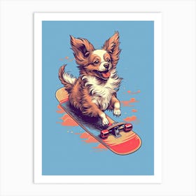 Papillon Dog Skateboarding Illustration 2 Art Print