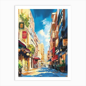 Colorful Painting Of City Street On Sunny Day 1 Art Print