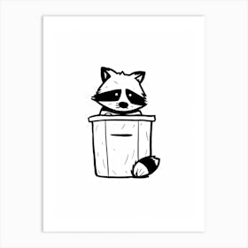 A Minimalist Line Art Piece Of A Raccoon In A Trash Can 1 Art Print