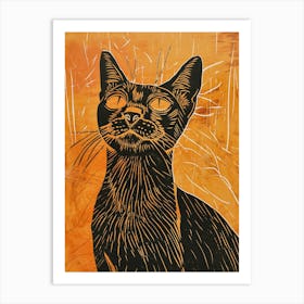 Egyptian Mau Cat Linocut Blockprint 3 Art Print