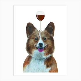 Corgi With Wineglass Art Print