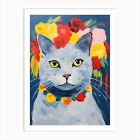 Chartreux Cat With A Flower Crown Painting Matisse Style 3 Art Print