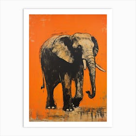 Elephant, Woodblock Animal  Drawing 3 Art Print