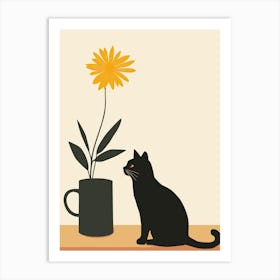 Cat And Flower Art Print