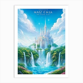 A Serene Ethereal Sky Castle Playfully Floating Above A Chain Of Islands Pocket Of Crystal Clear C Art Print