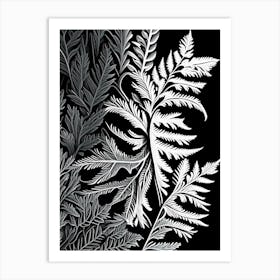 Hemlock Needle Leaf Linocut 3 Art Print