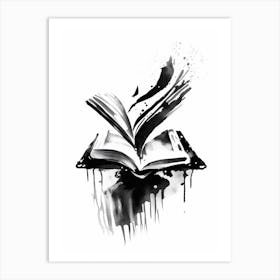 Open Book Symbol Black And White Painting Art Print